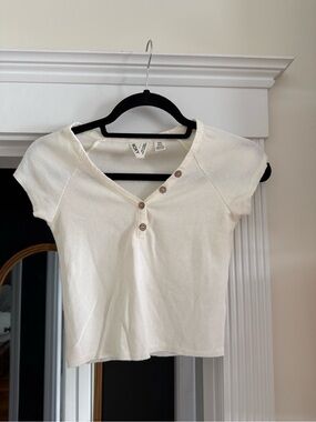 Roxy White Waffle Knit Henley Top | Size S